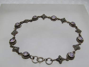 Vintage Sterling Amethyst Bracelet, 7.5" and 6.5mm. 1980's-1990's