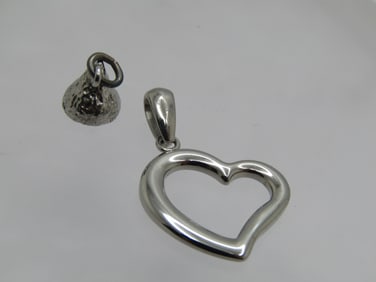 Vintage Sterling Heart Pendant, Hershey Kiss Charm, 1970's-1980's