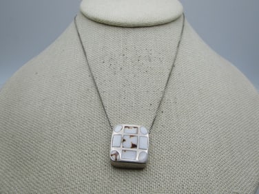 Vintage Sterling Inlaid Agate Necklace, 19.5", 1980's-1990's