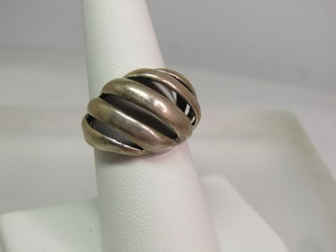Vintage Sterling Open Wide Domed Ring, Sz. 7, 1970's-1980's, Signed Kabana
