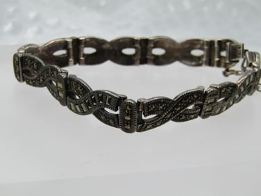 Vintage Sterling Marcasite Bracelet, 7.25", Signed Marsala, 1980's-1990's