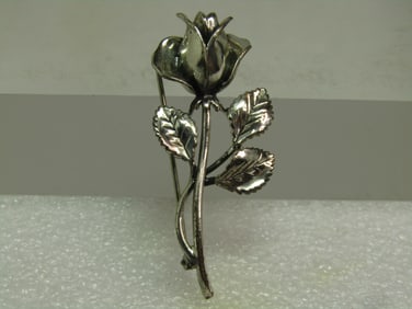 Vintage Sterling Rose Brooch, 1970's, Signed Sarah Cov,