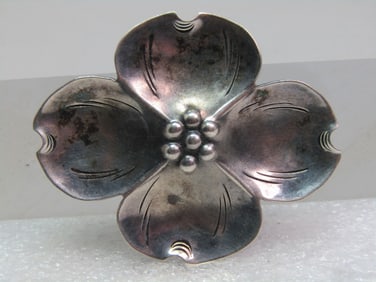 Vintage Sterling Dogwood Brooch, Stuart Nye Signed Mid-Century