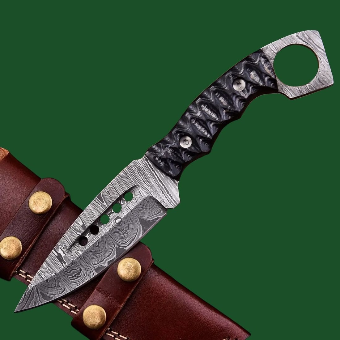 Damascus Tactical Steel Handle Leather Sheath (1 of 4)