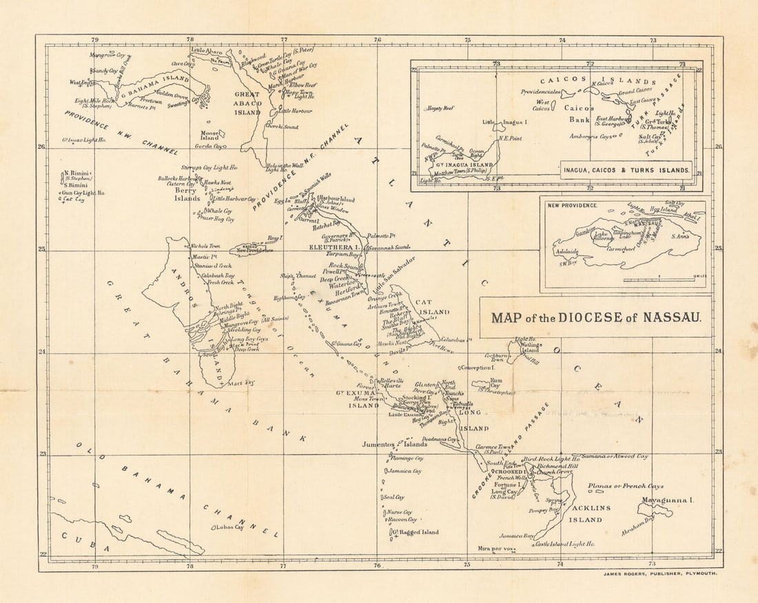 Map of the Diocese of Nassau. Bahamas, Turks & Caicos. James Rogers c1891 (1 of 1)