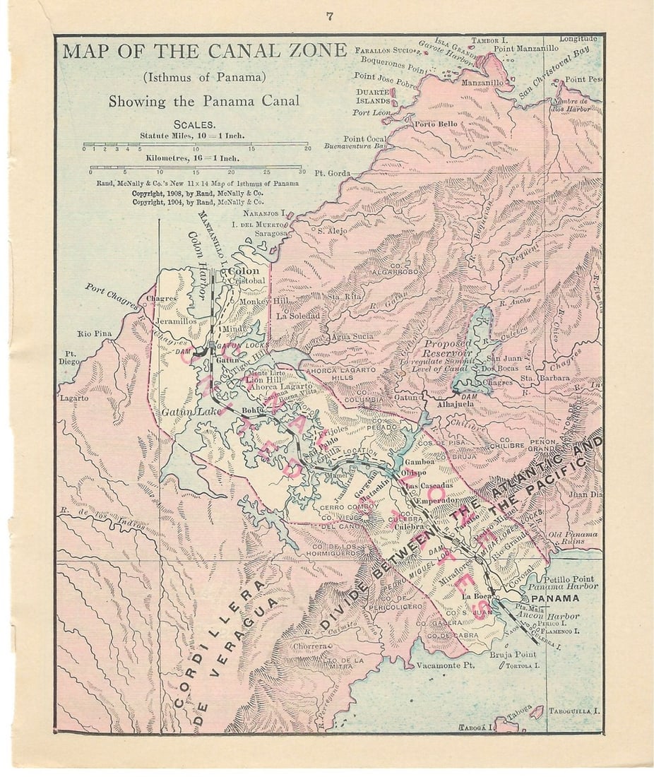 1908 Rand McNally Map of the Panama Canal [verso] Alaska -- Map of the Canal Zone… [verso] (1 of 2)