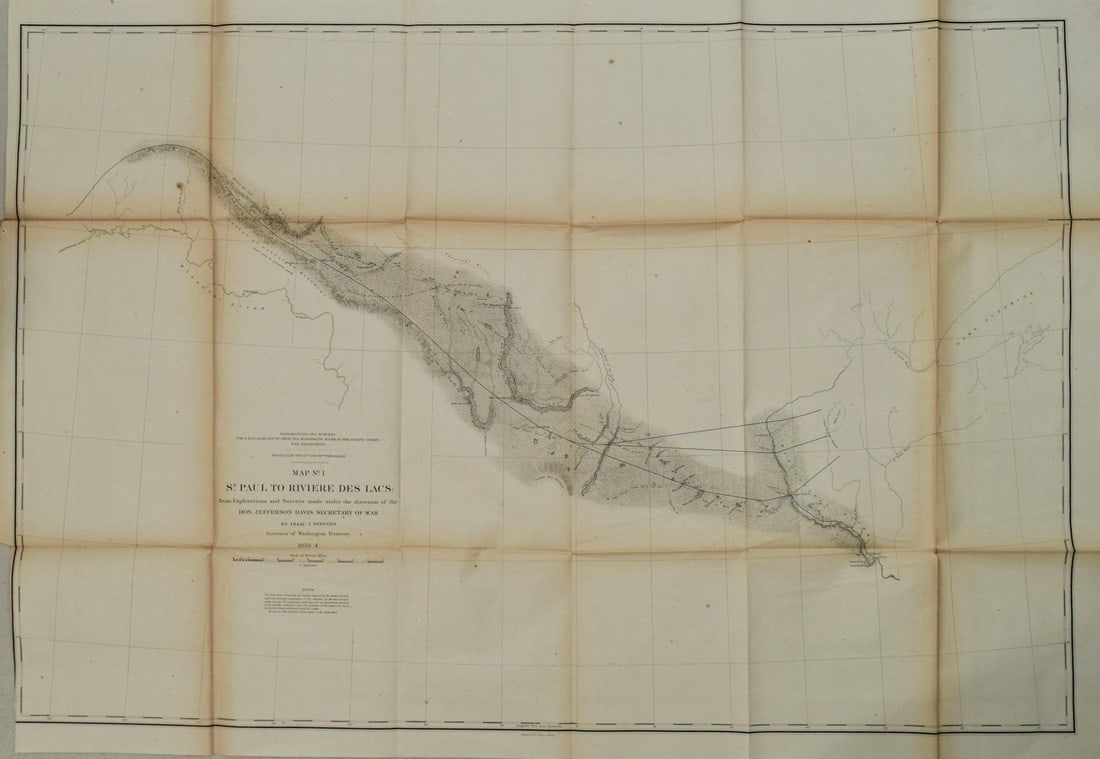 1853-4 Stevens Map of Minnesota to North Dakota -- Map No. 1 St. Paul to Riviere Des Lacs… By (1 of 1)