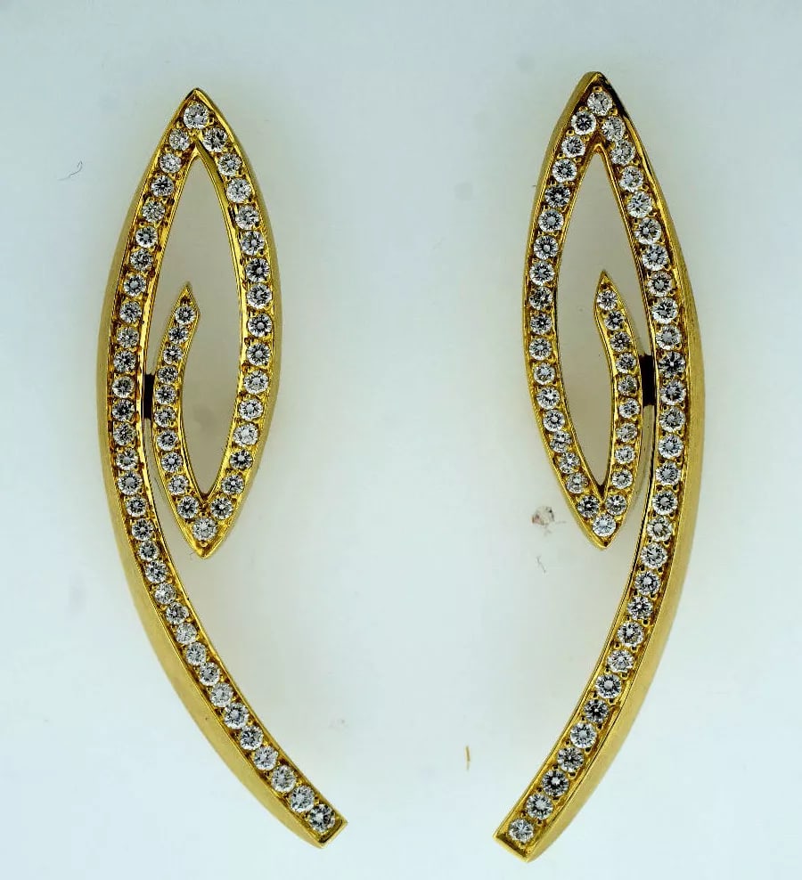 THIERRY VENDOME PARIS 18K YELLOW GOLD DIAMOND EARRINGS UNIQUE STYLISH CHIC (1 of 9)