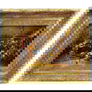 Debauched Monkeys Brawling and Boozing in a Dingy Tavern Painting: This rare and exceptionally well-preserved oil on copper painting presents a raucous and theatrically detailed tavern scene, in which a cast of monkeys—standing in for mankind—engage in