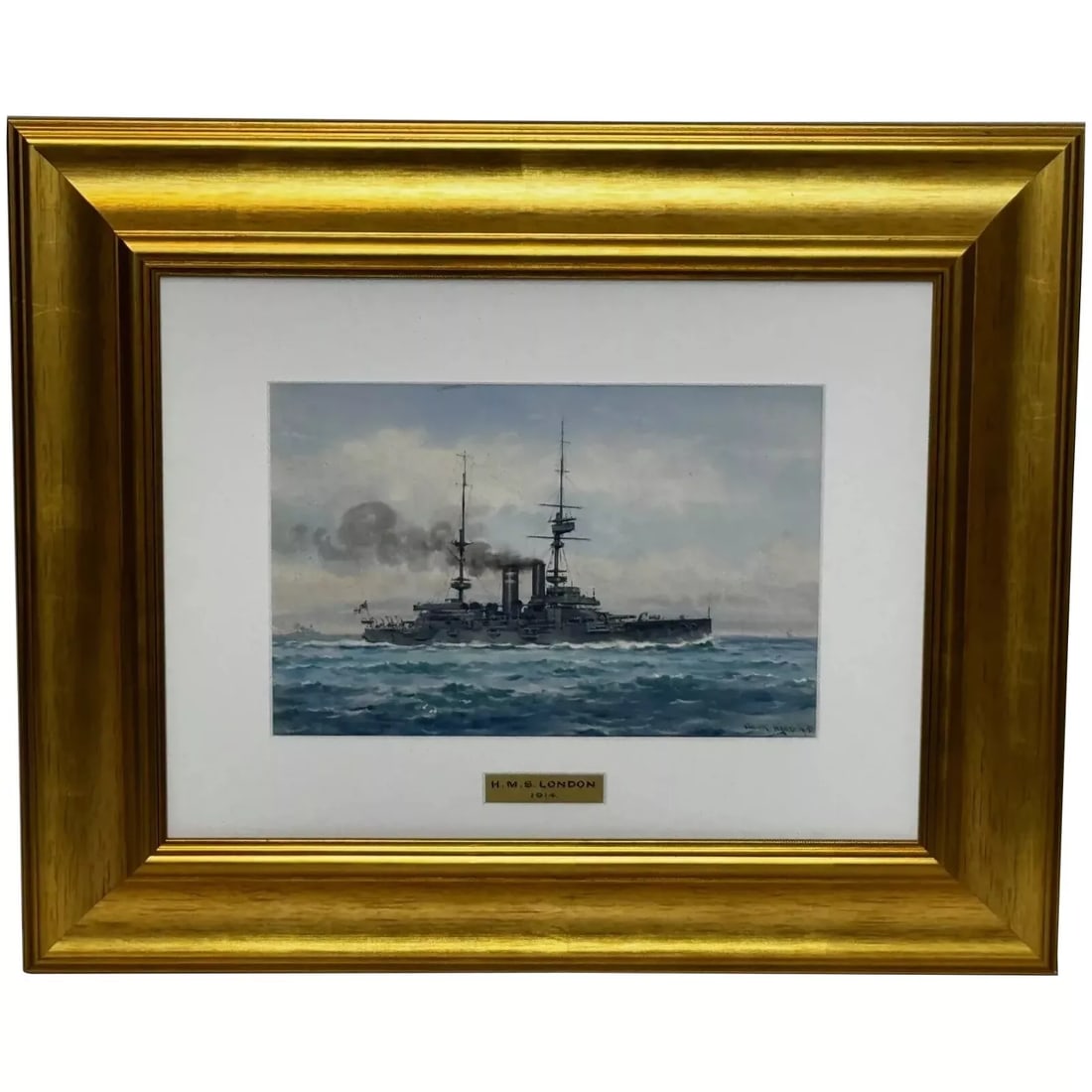 Painting HMS London 1914 Escorting British Expedition Force WW1 By Frank W Wood: Painting HMS London 1914 Escorting British Expedition Force WW1 By Frank W Wood 1 Fine Historical Important Painting HMS London 1914 Escorting British Expedition Force WW1 By Frank Watson Wood. Impres