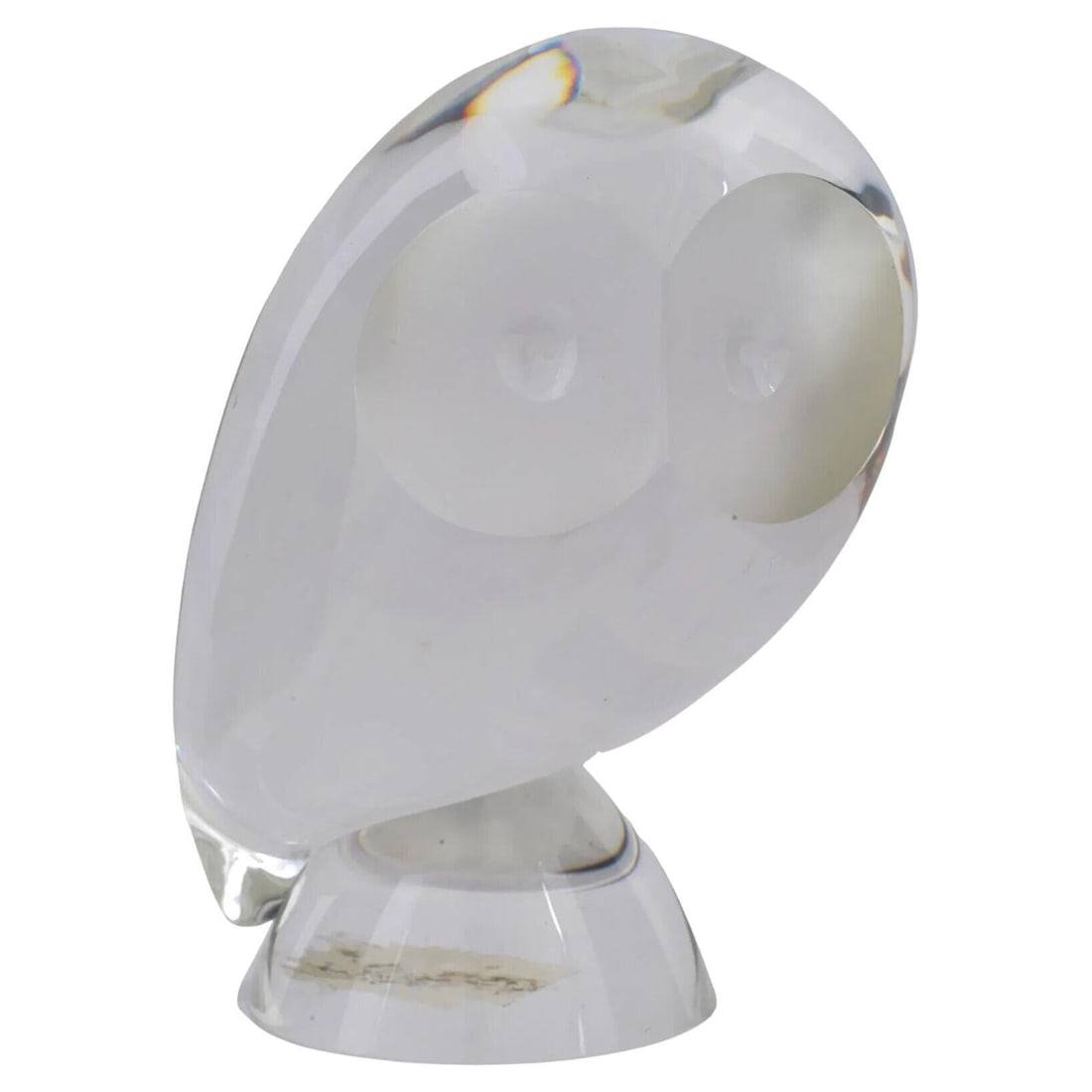 American Steuben Donald Pollard Glass Owl Paperweight: A vintage American Steuben art glass owl paperweight by the designer of the company, Donald Pollard. Circa the mid to late 20th century, 1950s to 1970s. The paperweight made of frosted and transparent