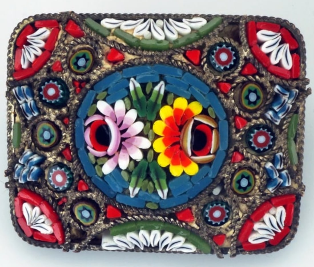 Vintage Italian Micro Mosaic Rectangular Pin (1 of 1)