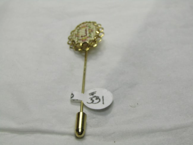 Vintage Embroidered J Sampler Stick Pin, Hand-Made 2.75" with Safety Cap (1 of 1)