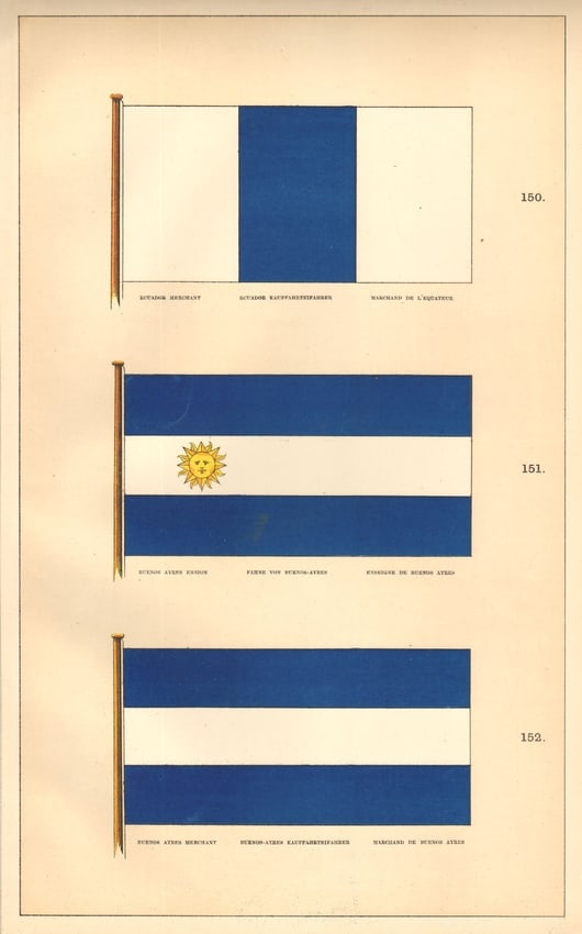 ARGENTINE MARITIME FLAGS. "Buenos Ayres" Ecuador ensign merchant. HOUNSELL 1873 (1 of 1)