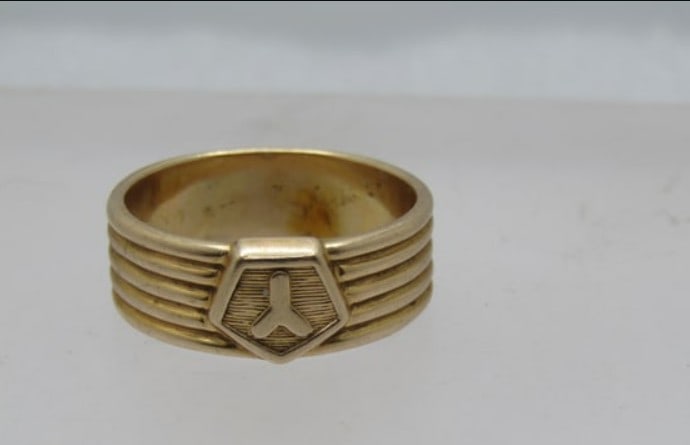 Vintage 10kt-12kt Pentagon Framed Y Ring, Ridged, Sz. 10.5, 1950's-1960's (1 of 1)