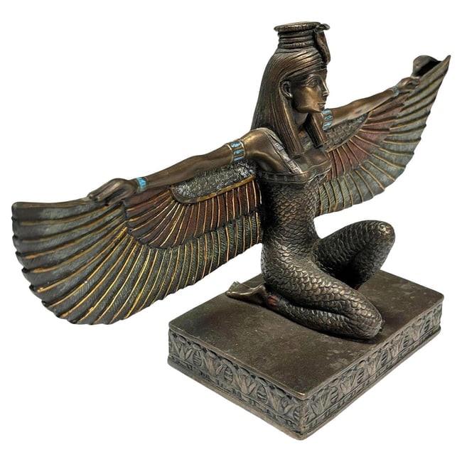 Egyptian Goddess Brass Tabletop Sculpture of Winged Deity Iris (1 of 1)