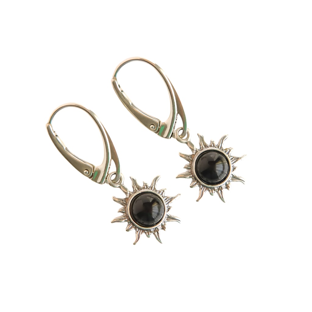 Baltic Black Amber Sun Earrings in 925 Sterling Silver (1 of 5)