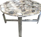 Designer Mid-Century Modern vintage agate/onyx and Chrome coffee or cocktail table. In the manner of