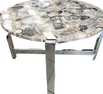 Designer Mid-Century Modern vintage agate/onyx and Chrome coffee or cocktail table. In the manner of