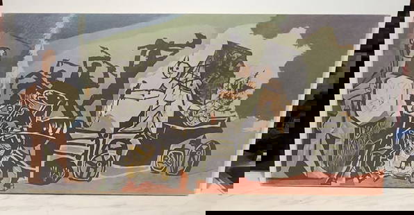 Picasso Rare Vintage print reproduction on canvas of cubist 1954 La Guerre (War) 34 x 16in: Picasso Rare Vintage print reproduction on canvas of cubist 1954 La Guerre (War) 34 x 16in Reserve: $50.00 Shipping: Domestic: Shipping rates are determined by destination International: Foreign shipp