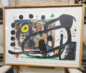 Vintage Joan Miro Ltd. Edition Lithograph entitled "Derriere le Miroir" Circa 1965, Unsigned: Joan Miró (born April 20, 1893, Barcelona, Spain—died December 25, 1983, Palma, Majorca) was a celebrated Catalan artist who combined abstract art with Surrealist fantasy. His mature style evolved