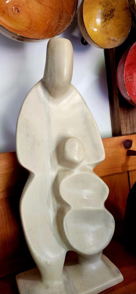 African tribal inspired hand-carved cubist stone sculpture featuring Karen and child: African tribal inspired hand-carved cubist stone sculpture featuring Karen and child Reserve: $150.00 Shipping: Domestic: Shipping rates are determined by destination International: Foreign shipping r