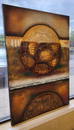 Bold Ultra-Large mid-century modern mixed media abstract oil painting w/ enameled accents. 40 x 60