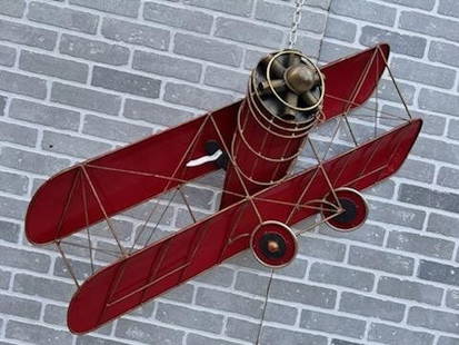 Mid Century Modern Red Enamel Biplane Metal Wall Sculpture by Curtis Jere: Vintage from the 1980s Materials: Medium: Metal Width: 38 inches Height: 8 inches Depth: 18.5 inches Mid Century Modern Red Enamel "Biplane" Metal Wall Sculpture by Curtis Jere Wonderful Mid Century M