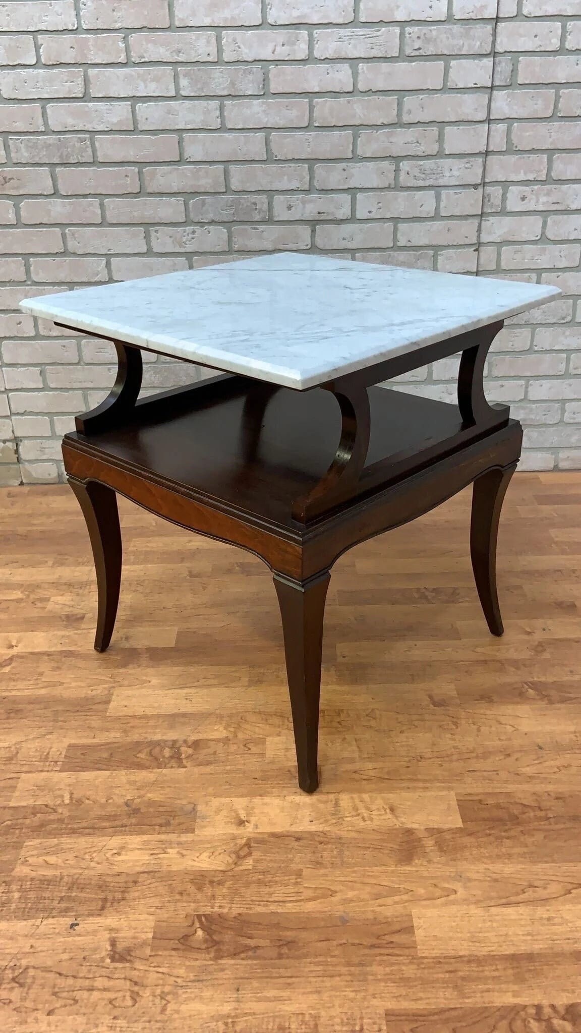 Vintage Carrara Marble and Mahogany Side/End/Accent Table