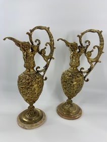 Antique French Renaissance Revival Figural Ormolu Ewers - Pair