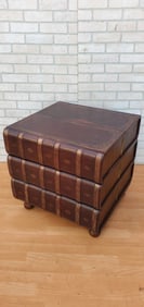 Vintage Walter E. Smithe Stacked Leather Faux Books End Side Table