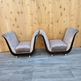 Art Deco Guglielmo Ulrich Style Scuptural Scroll Arm Seat Benches Newly Upholstered - Pair