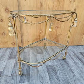 Hollywood Regency Italian Gilt Rope & Tassle Drinks Trolley Bar Cart