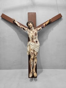 Vintage Finely Carved Massive Crucifix Salvaged from Catholic Church