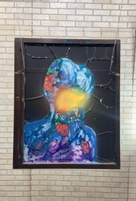 Vintage Reverse Painted Glass Hanging Wall Art with Female Figure Signed by Mark Narens