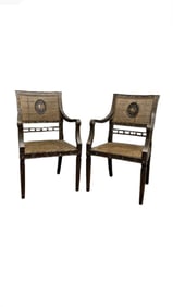 Antique English Regency Hand-Painted Cane-Back Medallion Armchairs - Pair