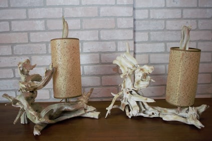 Mid Century Modern Driftwood Table Lamp - Set of 2