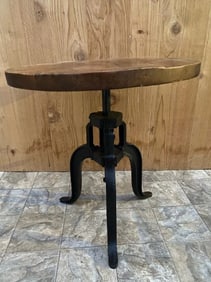 Vintage Industrial Wood Top Crank Adjustable Height Table