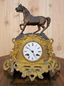 Antique French Neoclassical Bronze Horse Topped Lesperut Fils Aine, Paris Mantel Clock