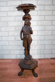 hold - Art Nouveau Carved Figural Floor Pedestal Standing Ashtray