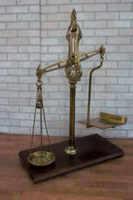 Antique Victorian English W&T Avery of Birmingham Wood Mounted Weighing Scale