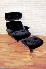 Mid Century Modern Eames Style Plycraft Lounge Chair and Ottoman Newly Upholstered in Mohair - 2