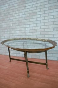 Hollywood Regency Labarge Brass Tray Top Oval Coffee Table
