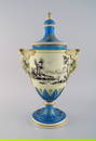 Large Dresden ornamental vase in hand-painted porcelain with classicist scenes and handles in the