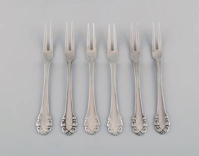 Six Georg Jensen Lily of the Valley cold meat forks in sterling silver.: Title:Six Georg Jensen Lily of the Valley cold meat forks in sterling silver. Description:Six Georg Jensen Lily of the Valley cold meat forks in sterling silver. Length: 16 cm. In excellent condition.