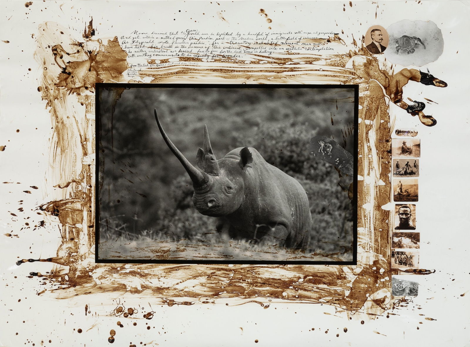 Peter Beard Rhino Print: Description: Peter Beard Rhino Print measuring at 25x34 inches Date: Unknown Possible Reproduction/Printed Later Reserve: $50.00 Shipping: Domestic: Flat-rate of $20.00 to anywhere within the contiguo
