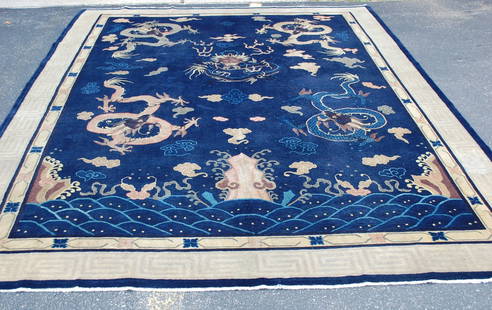 CHINESE DRAGON RUG 8.9x11.5: Title: CHINESE DRAGON RUG 8.9x11.5Description:ANTIQUE VERY OLD MUSEUM AGE CHINESE FIVE CLAWED DRAGON IMPERIAL QING DYNASTY RUG ….exact size of 8'9" x 11'5" ..Provenance: Old Belmont,