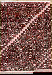 Persian Bakhtiari Hand Knotted Oriental Rug 7'1" x 10'5": Title:Persian Bakhtiari Hand Knotted Oriental Rug 7'1" x 10'5"Description:• Rug Number: H241 • Country of Origin: Iran • Style, Design: Persian Bakhtiari, Tribal, Nomadic,