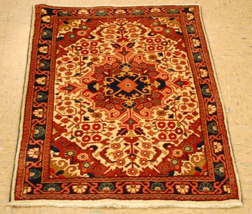 PERSIAN SARUK RUG 2' 2" X 3' 3": Title: PERSIAN SARUK RUG 2' 2" X 3' 3"Description: OLD, AUTHENTIC HAND KNOTTED PERSIAN SARUK RUG , size 2' 2" X 3' 3" ......colors including Blues,Reds,Greens,Salmon,Gold,Olive,Ivory,Beige,Tan,Yellow