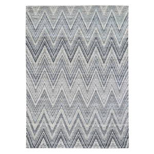Ivory Chevron Design Textured Wool & Pure Silk Hand Knotted Modern Rug